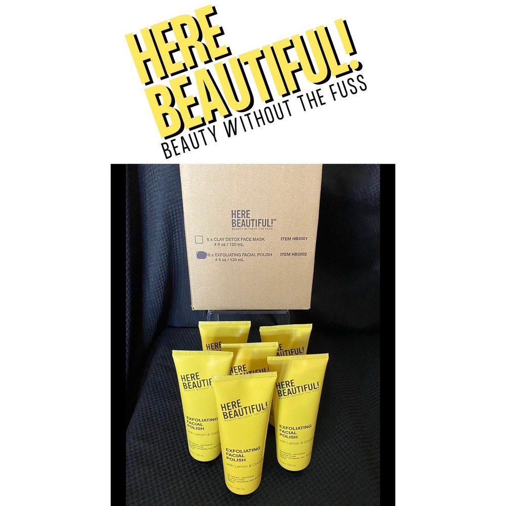 Here Beautiful! Exfoliating Facial Polish Lemon & Coconut 4oz 6-Pack HB2002 NEW